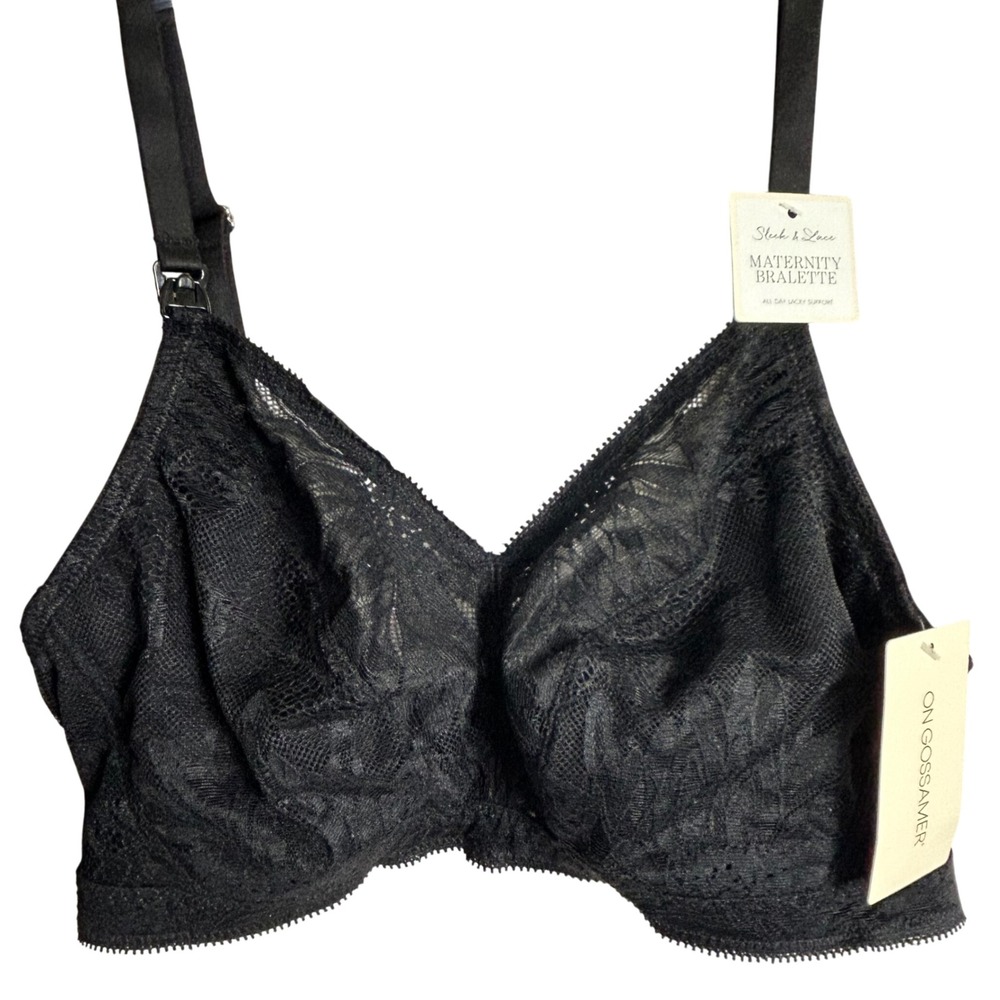 On Gossamer Sleek Lace Maternity No Wire Bralette Black Medium Nursing Bra New‎